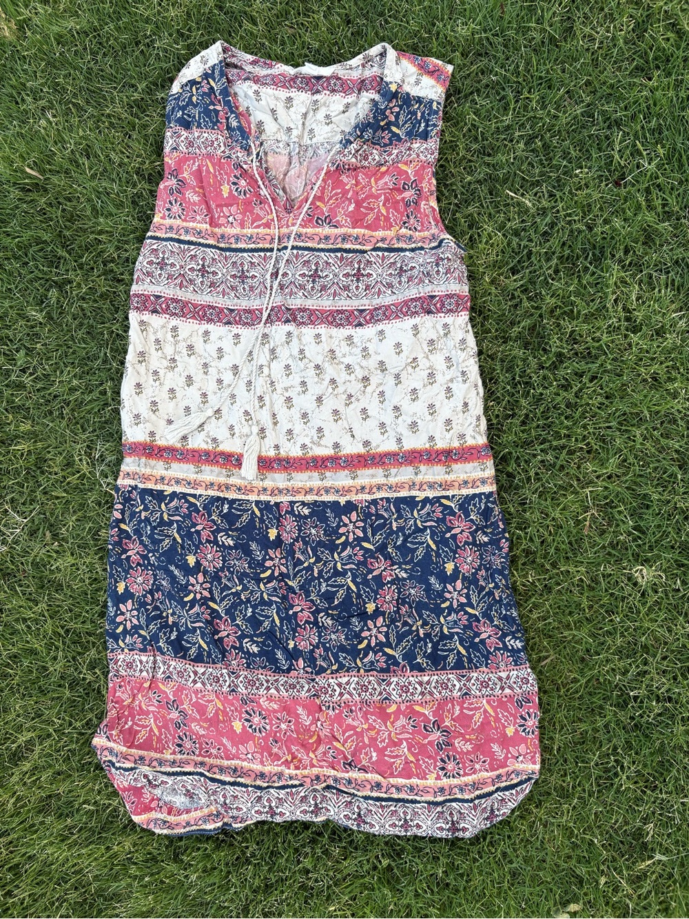 beachlunchlounge Sleeveless Boho Patchwork Dress in Navy, Pink, Cream
